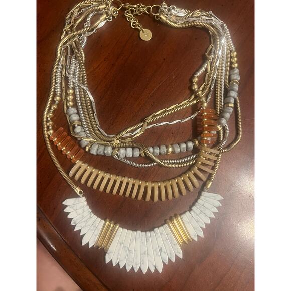 Stella & Dot Ezra Statement Necklace 8 Stand Necklace EarthTone Elegant Classic - Picture 6 of 8